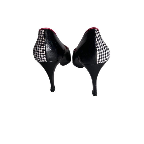 Vintage Chantal Italian Half Houndstooth Half Black Leather 3 Heels Red Trim 8.5 - Picture 6 of 10